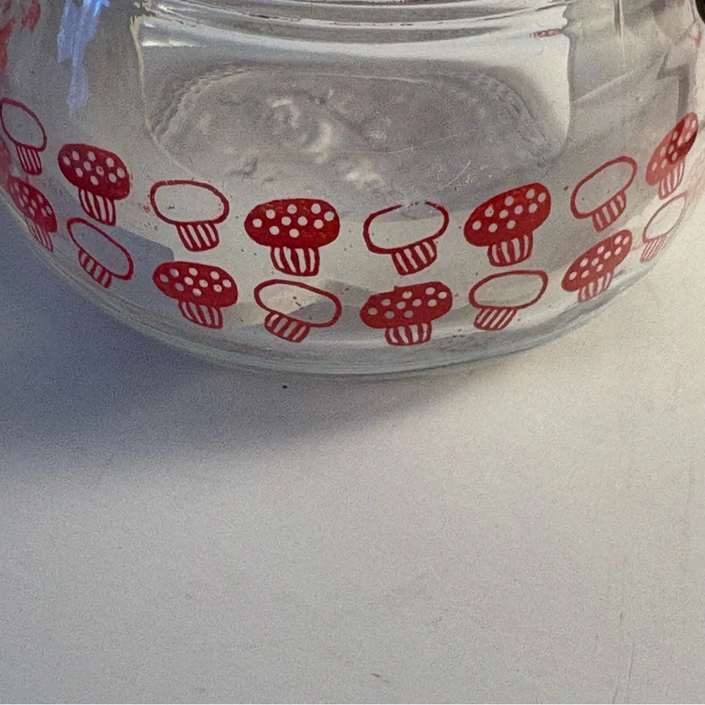 Lot Of 2 New IKEA KORKEN Jars Red Mushroom Print Glass Storage Seals Tight 2.75”